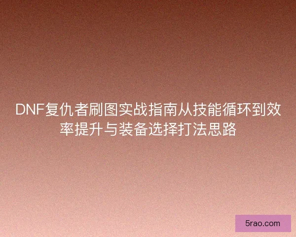 DNF复仇者刷图实战指南从技能循环到效率提升与装备选择打法思路
