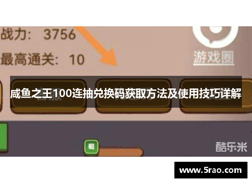 咸鱼之王100连抽兑换码获取方法及使用技巧详解